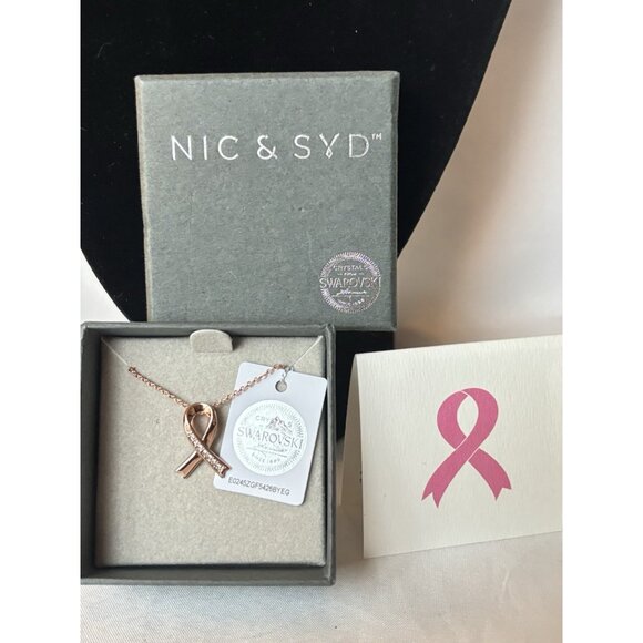 Nic & Syd Crystal Breast Cancer Ribbon Swarovski Crystal Pendant with Auth Code - Picture 1 of 5